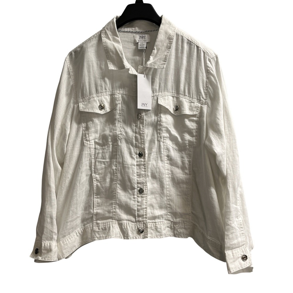 Jones New York Top Shacket White Linen Button Down Size 3X Beachy Coastal Travel